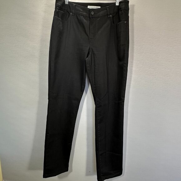 Chicos Platinum Jeans Womens 10 Black Cotton Stretch Pockets Straight Pockets - Picture 1 of 10